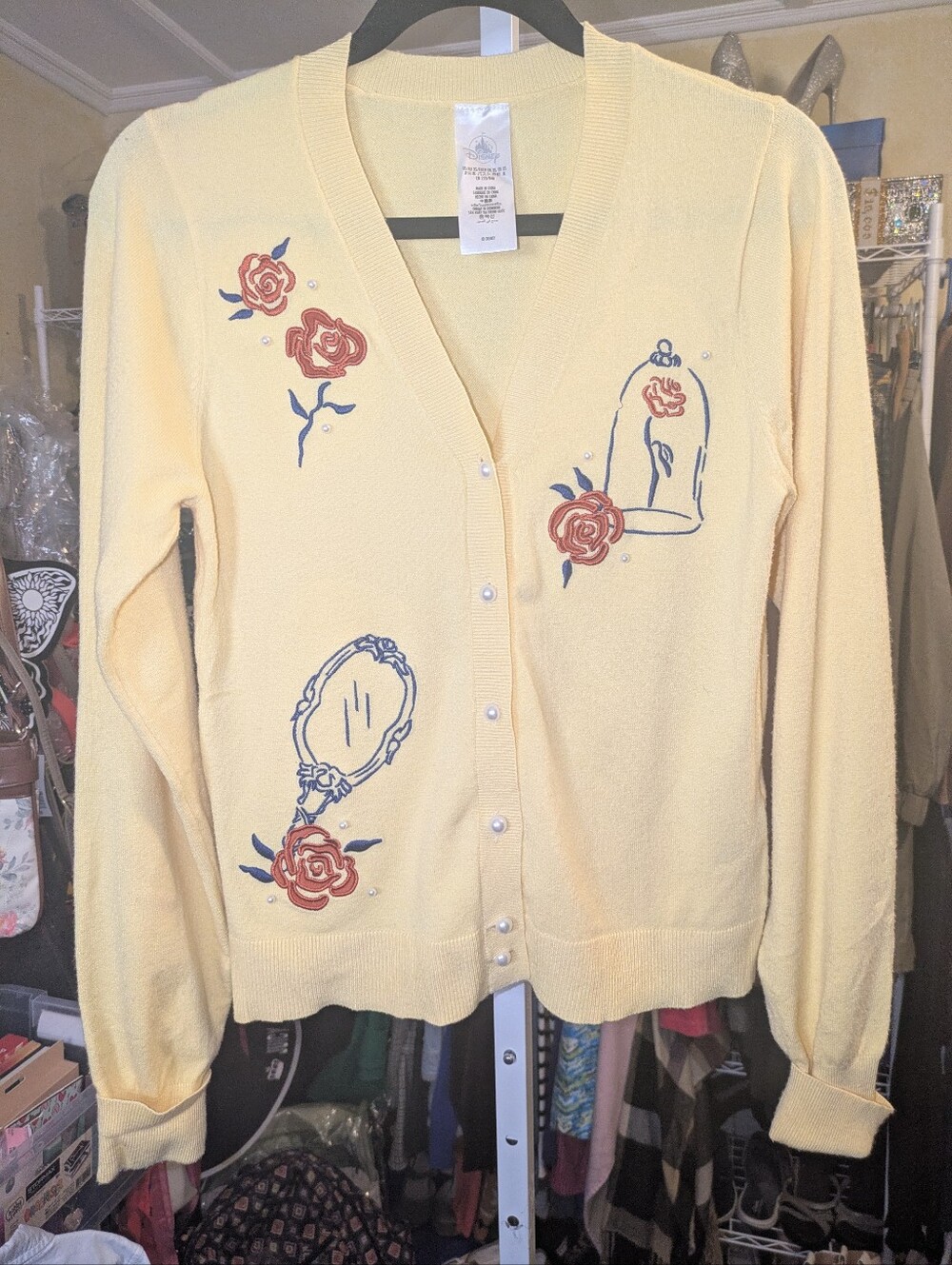 Disney Store Princess Belle Beauty & The Beast Embroidered Cardigan Sweater XS